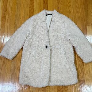 Zara Off-White Teddy Faux-Sherpa Coat